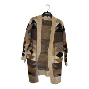 Only Open-Front Aztec Pattern Cardigan in Beige, Brown, Black